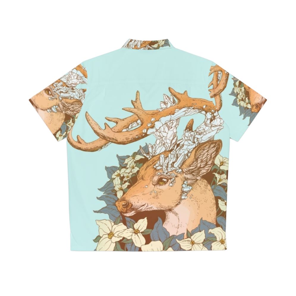 Non typical blue quartz buck with antlers and trillium flowers on a Hawaiian shirt - Back