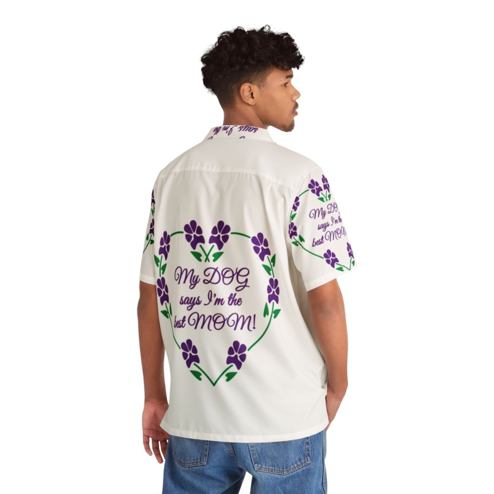 Best Dog Mom Hawaiian Shirt with Purple Pawprint Flowers - People Back