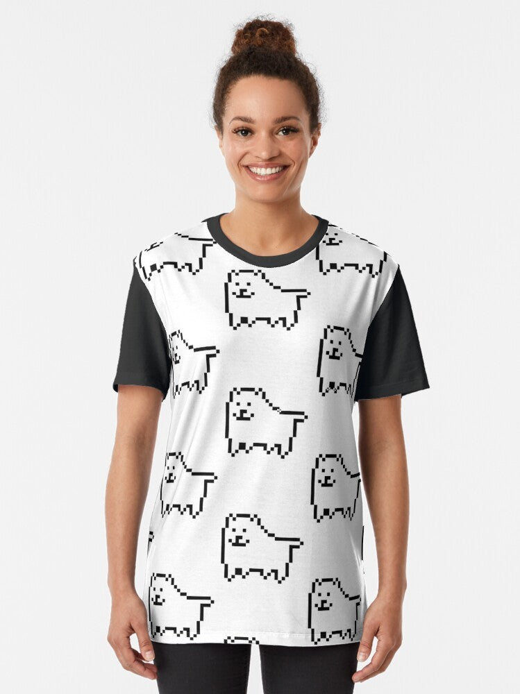 Undertale Annoying Dog Graphic T-Shirt featuring the iconic dog character from the game Undertale - Women