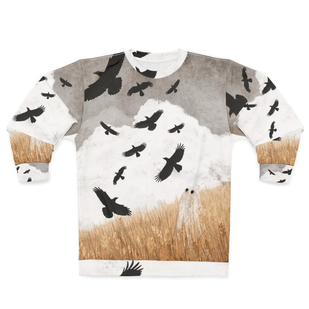 Vintage-style sweatshirt featuring crows and autumn imagery