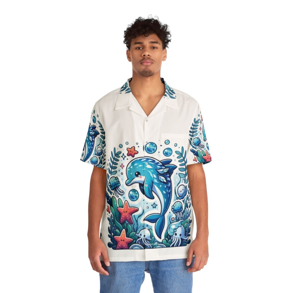 Frostfin dolphin Hawaiian shirt with a fantasy sea creature design - People Front