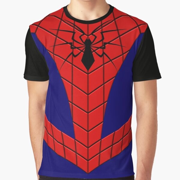 Spider-Man graphic t-shirt in blue and red colors with glowing symbol