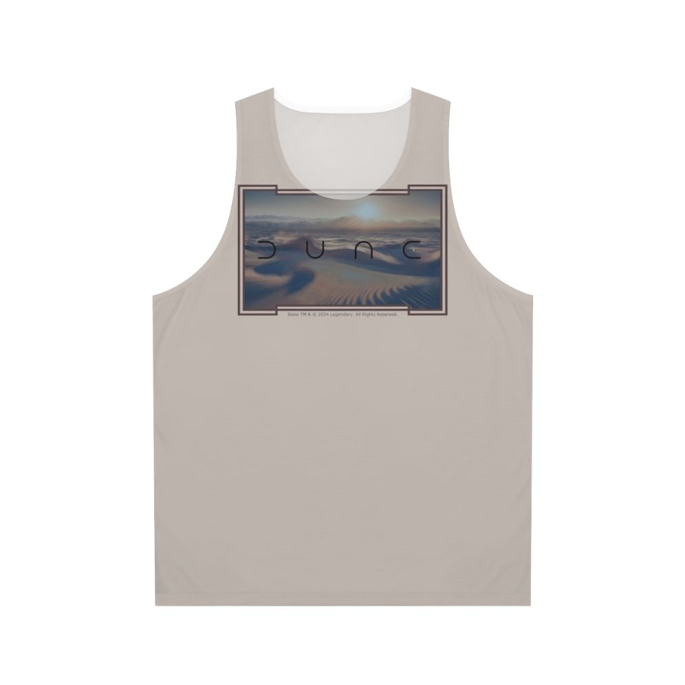 Dune-inspired unisex tank top with a greyish beige background