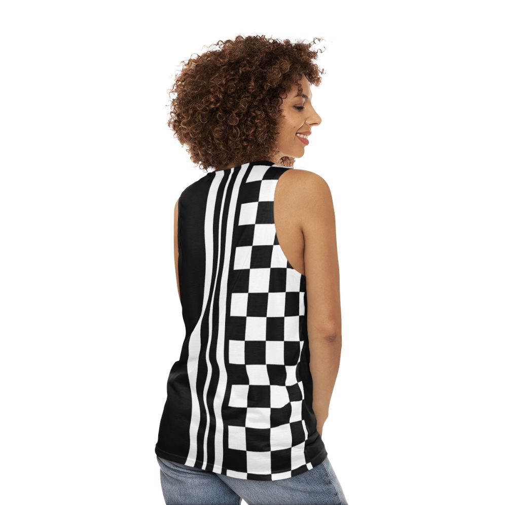 Unisex black and white ska inspired tank top - women back