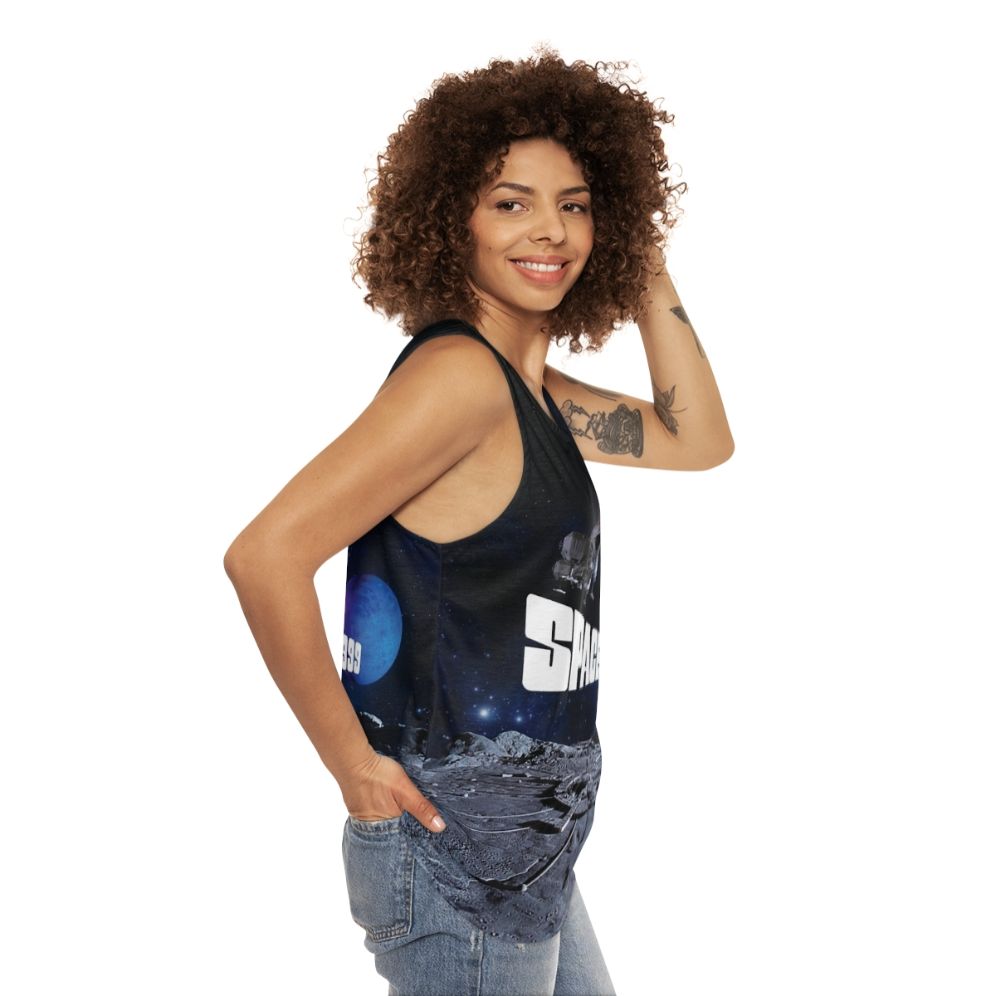 Retro sci-fi unisex tank top with eagle and planet design - women side