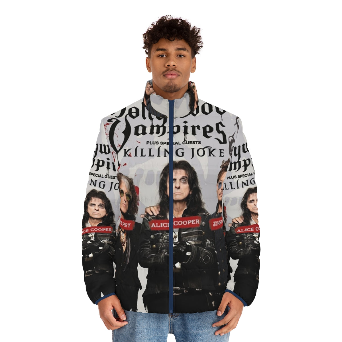 Hollywood Vampires Puffer Jacket featuring the iconic rock band's logo - men front