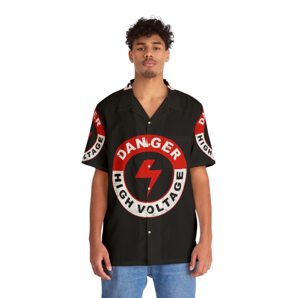 Danger High Voltage Hawaiian Shirt featuring Electric Six band logo - People Front