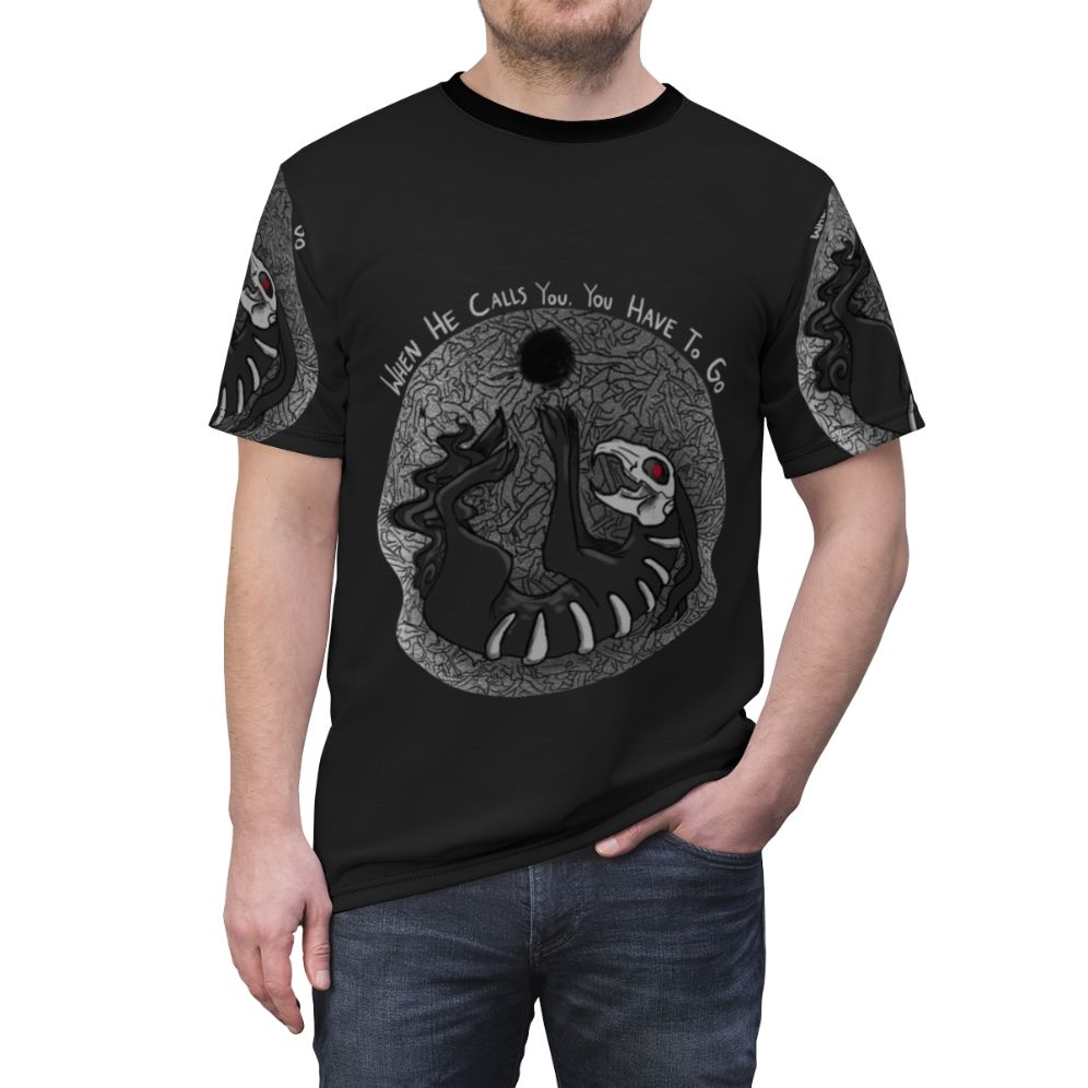 Watership Down-inspired graphic t-shirt featuring the iconic Black Rabbit character - men front