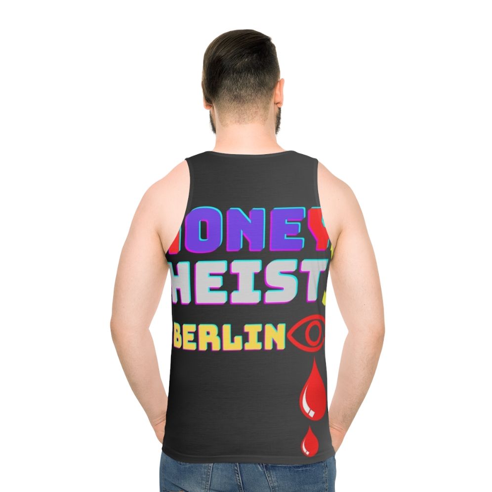 Unisex tank top with "Money Heist" inspired design - men back