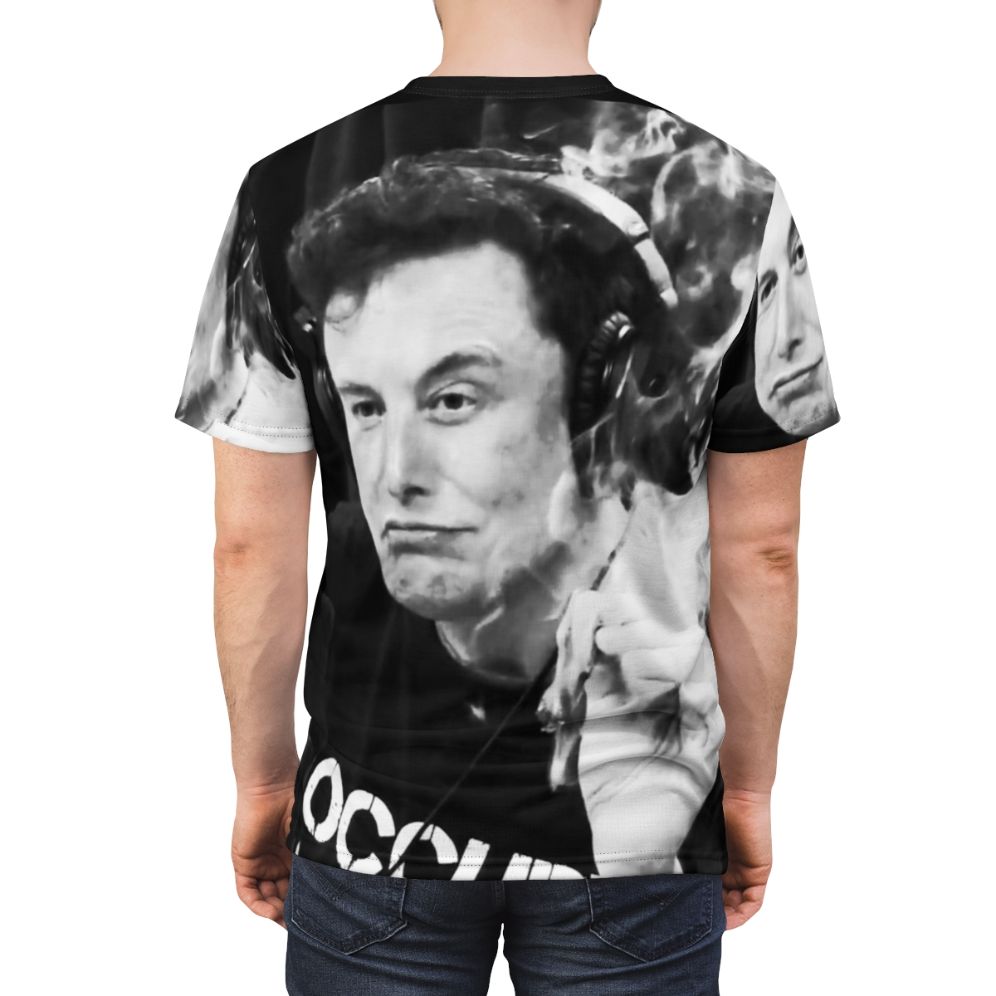 T-shirt featuring an Elon Musk inspired smoking design - men back