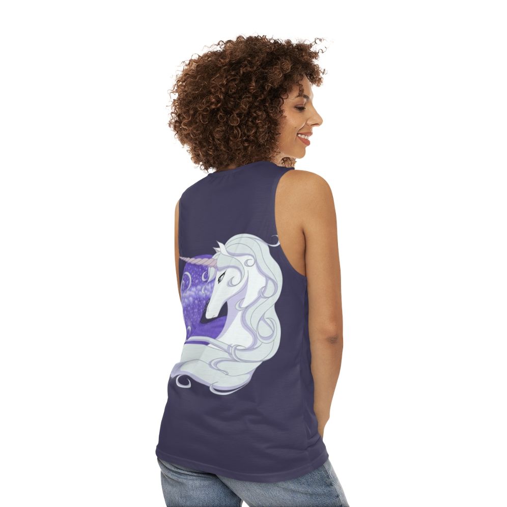 The Last Unicorn Unisex Tank Top with Unicorn and Sea Waves - women back