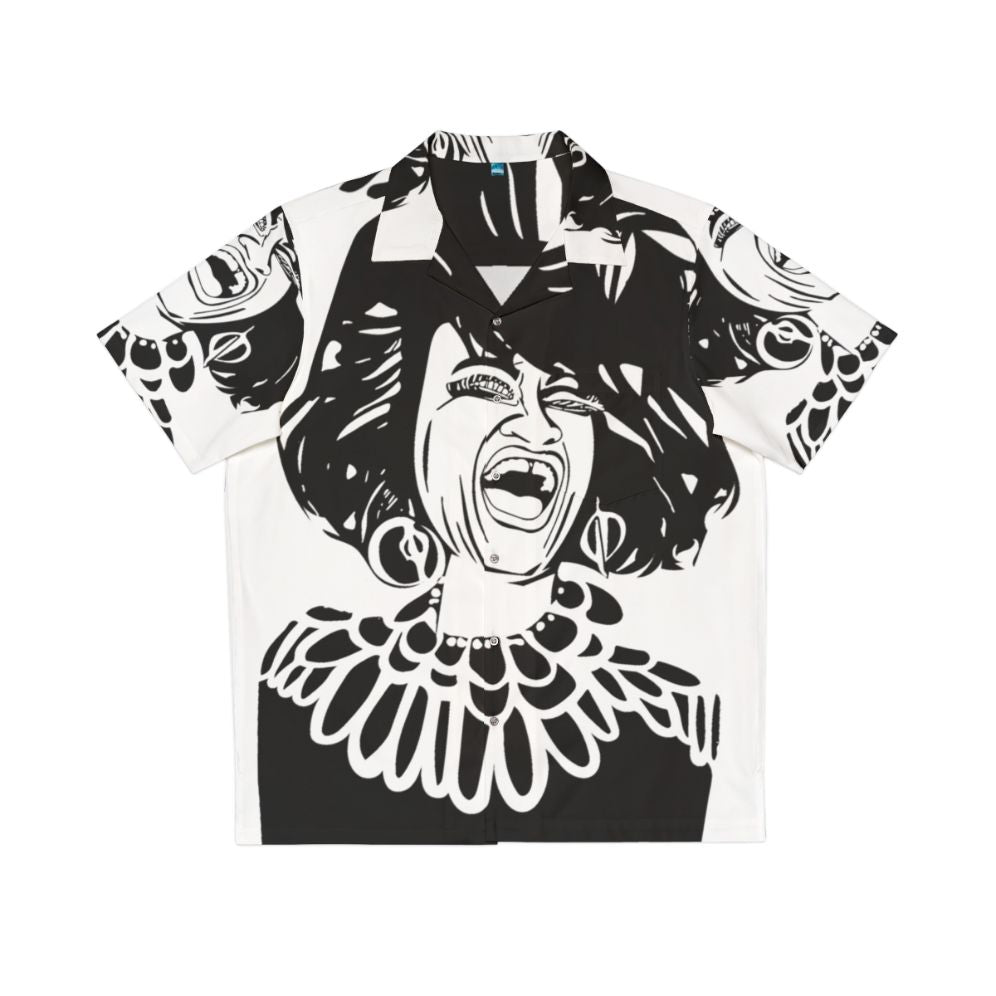 Ceila Cruz inspired Hawaiian shirt featuring an abstract black and white portrait