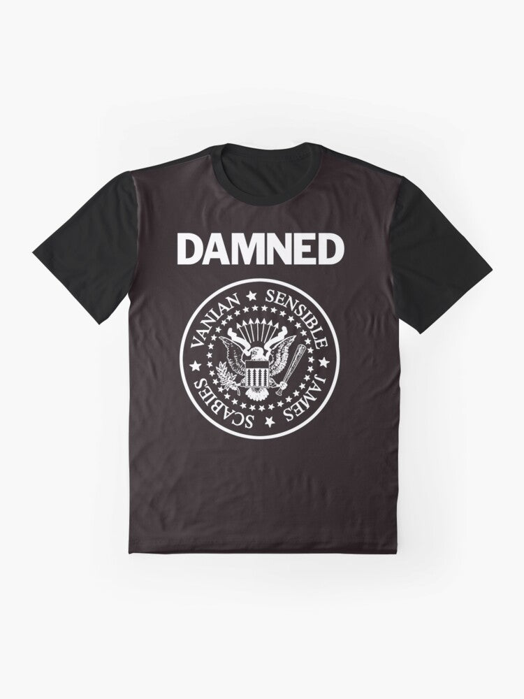 Vintage 'The Damned Ramones' punk rock graphic t-shirt design - Flat lay