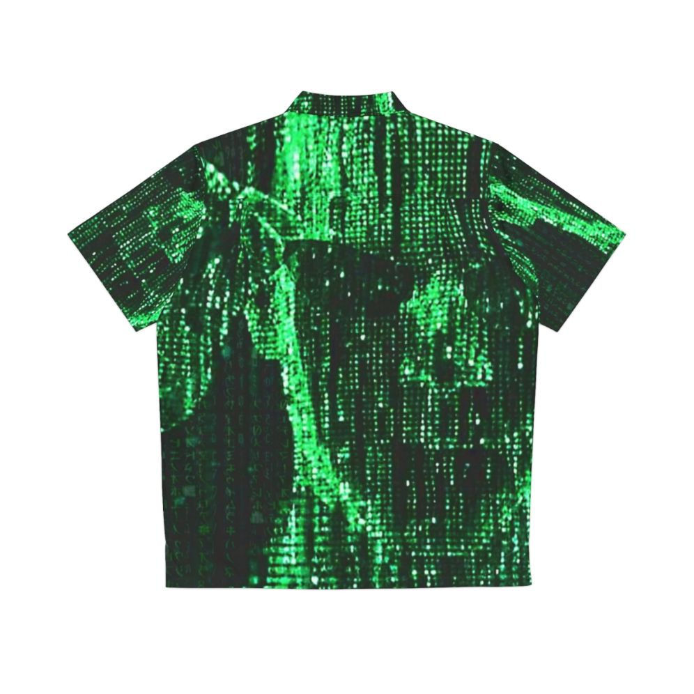 Matrix-inspired Hawaiian shirt with digital code and futuristic design - Back