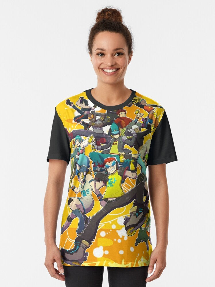 Jet Set Radio Future Graphic T-Shirt with beat, ggs, rhyth, combo, gum, skate, skating, rudies, concept of love - Women