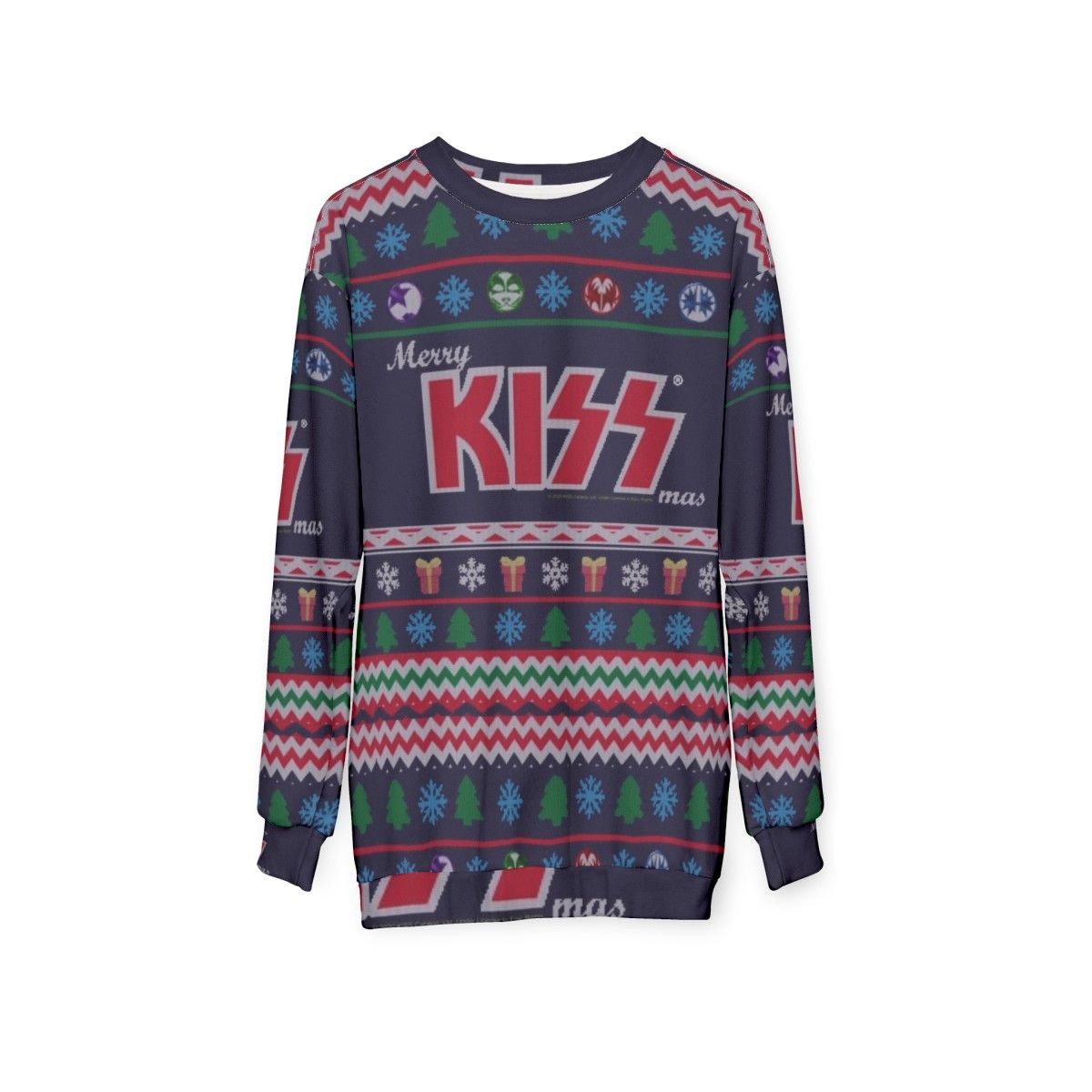 Kiss the Band ugly Christmas sweater sweatshirt - hanging