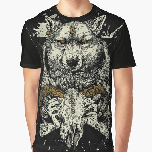 Witchcraft graphic t-shirt with pagan werewolf design