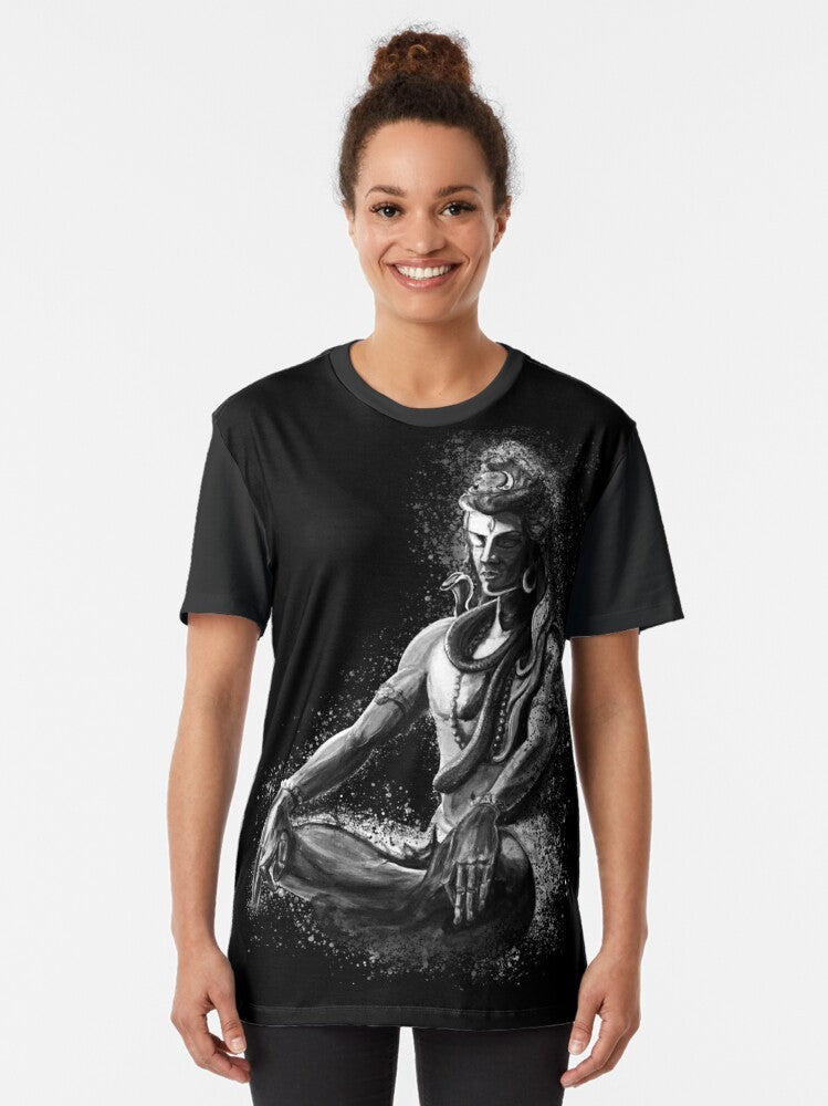 Graphic t-shirt featuring Lord Shiva in a meditative pose - Women