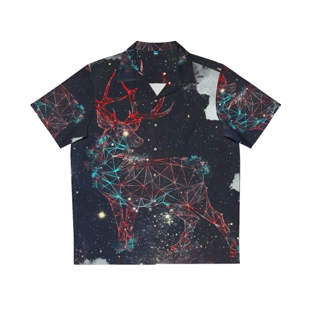 Celestial deer Hawaiian shirt with galaxy and zodiac print