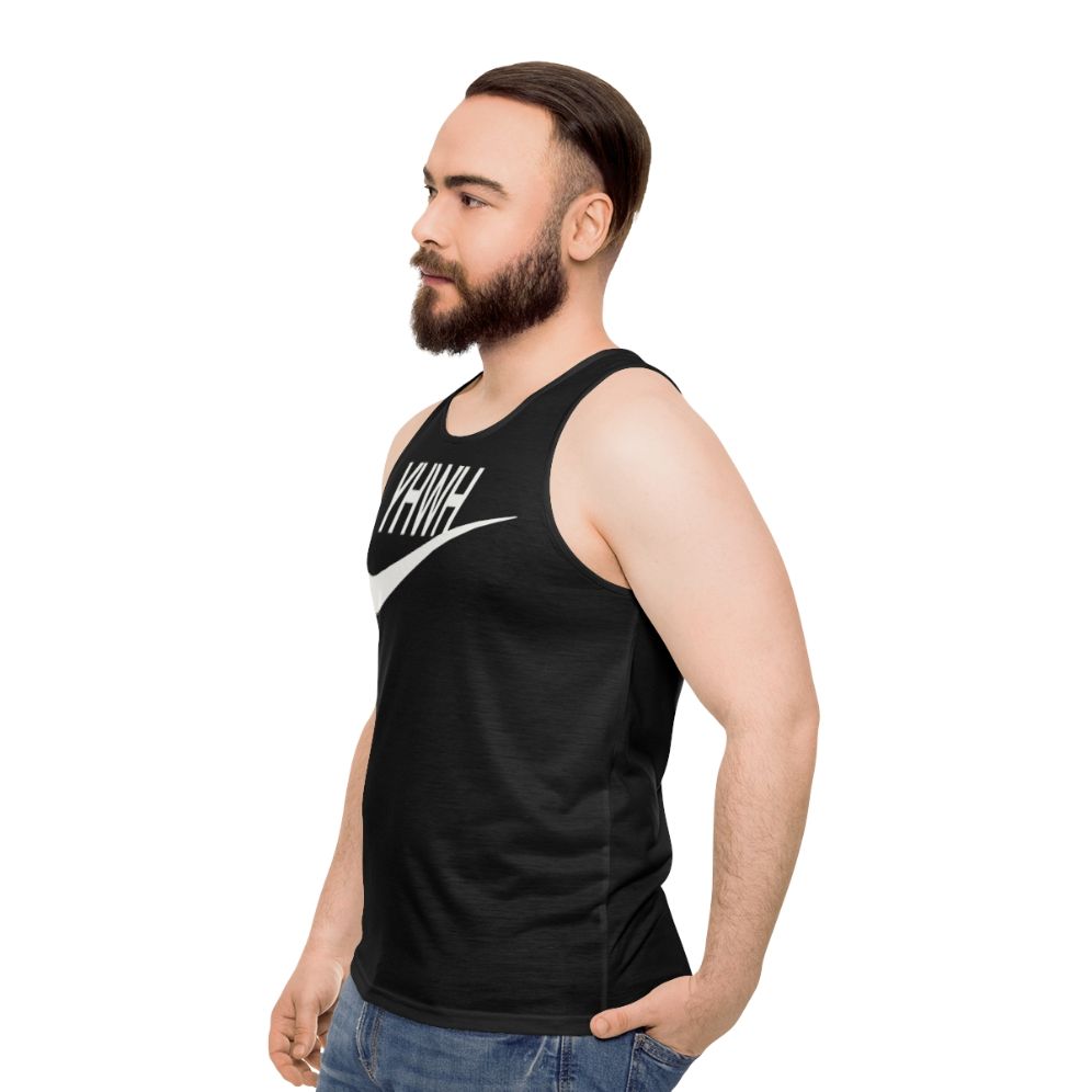 YHWH sports logo Christian unisex tank top - men side