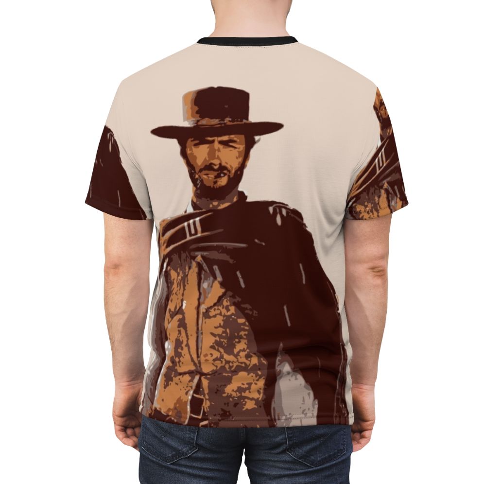 Retro Clint Eastwood portrait t-shirt with cowboy and western-inspired design - men back