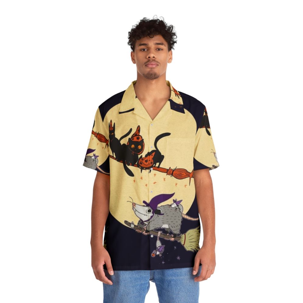 Vintage Hawaiian shirt featuring a cartoon witch and black cat - People Front