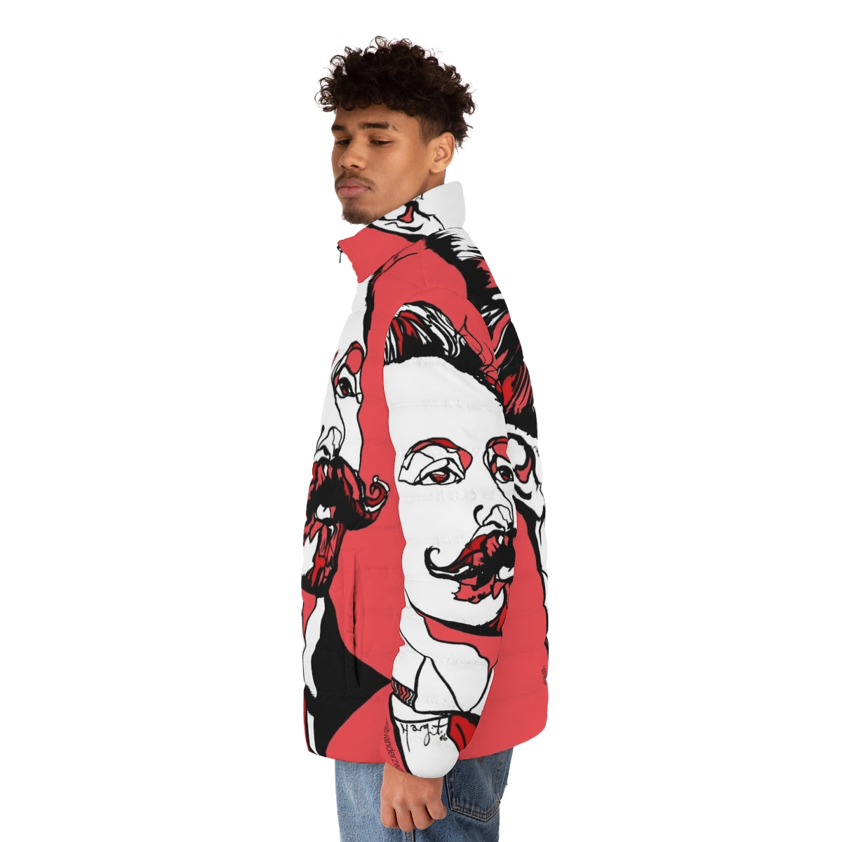 Scriabin Russian Composer Puffer Jacket featuring a portrait of the renowned classical musician - men side left