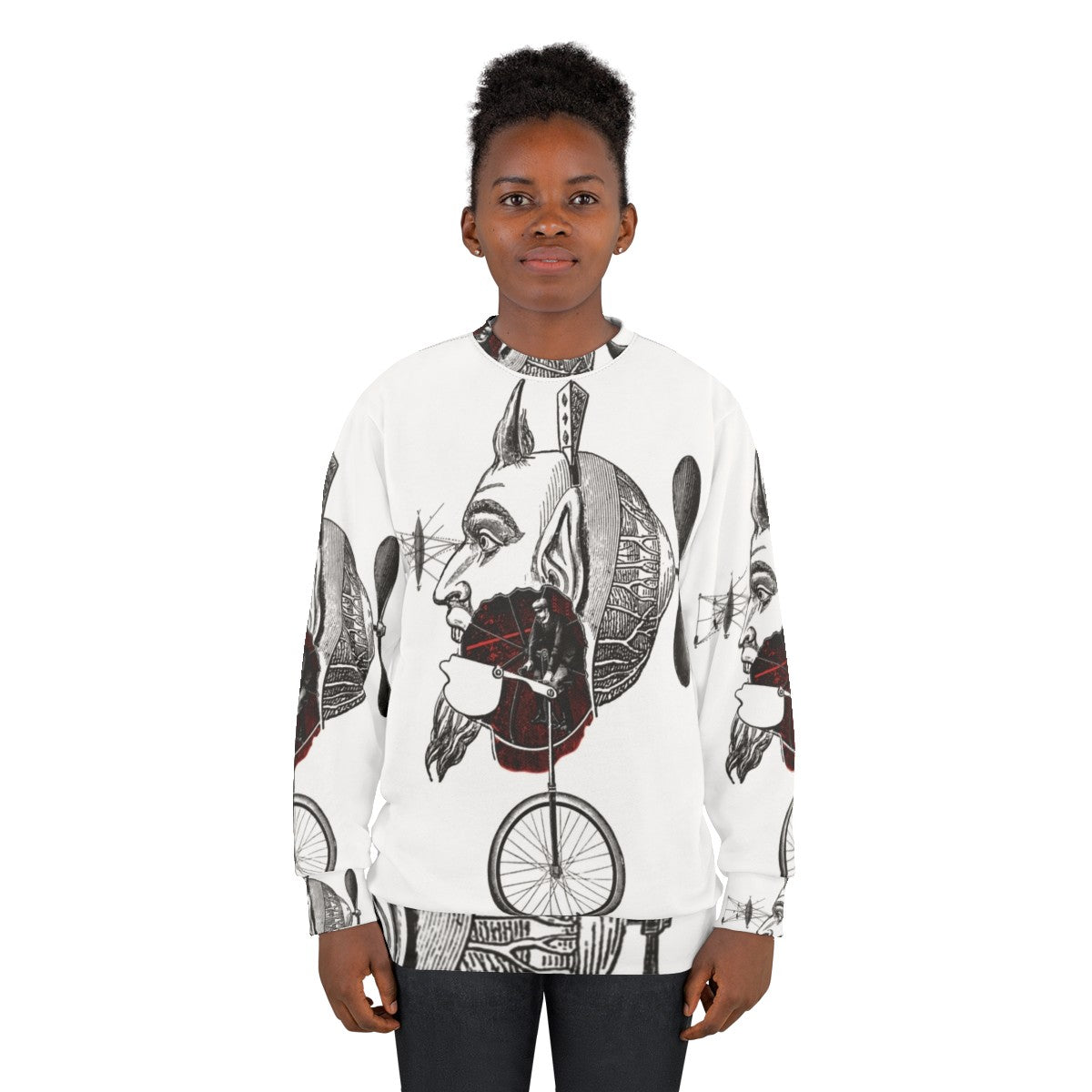 Redditur Infernum occult horror vintage sweatshirt with skull and skeleton design - women