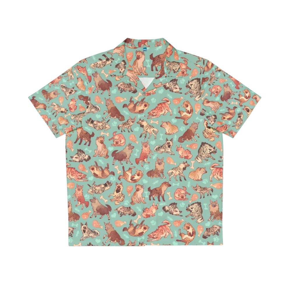 Hyena print Hawaiian shirt with a vibrant tropical pattern