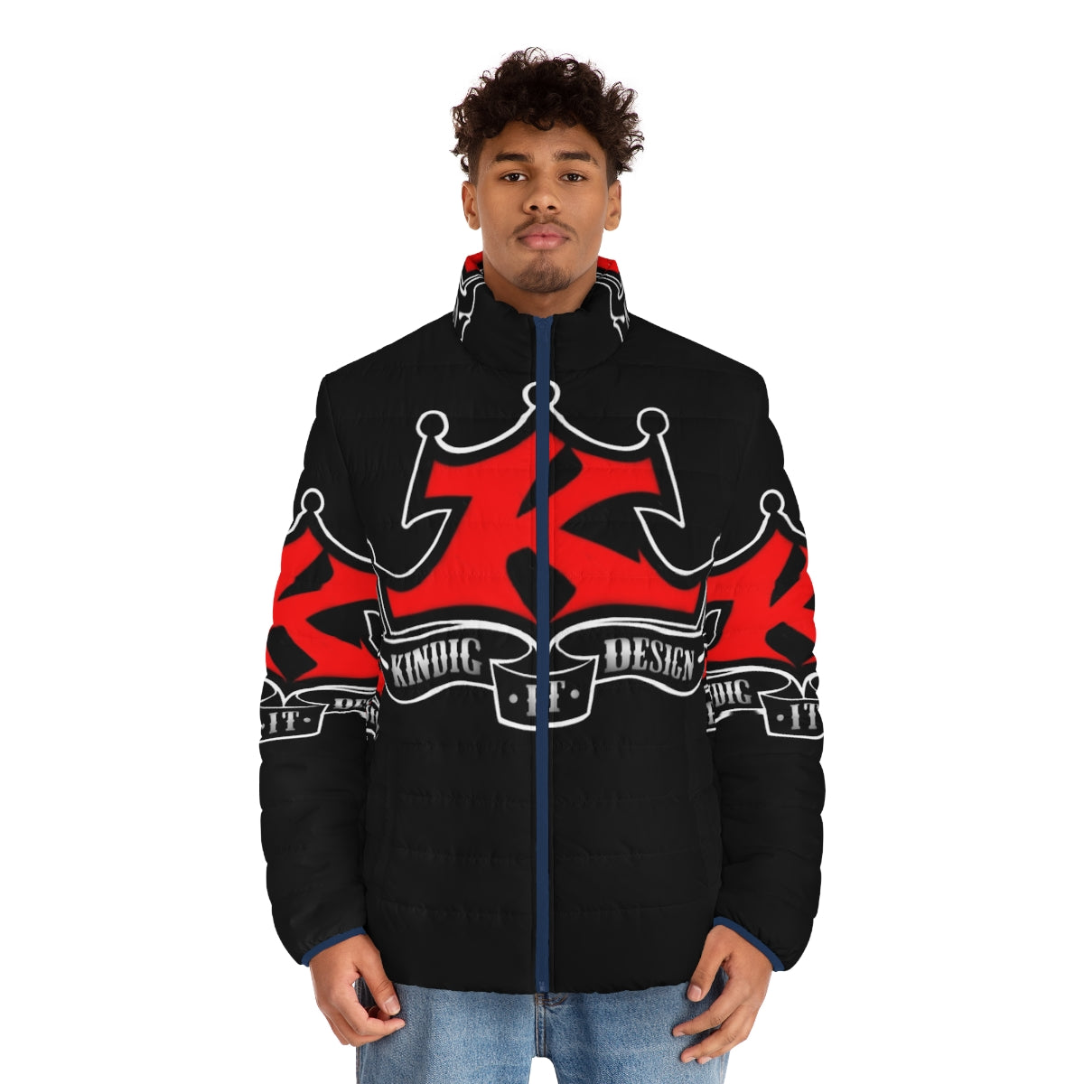 Kindig Classic Puffer Jacket with Vintage Car Graphic - men front