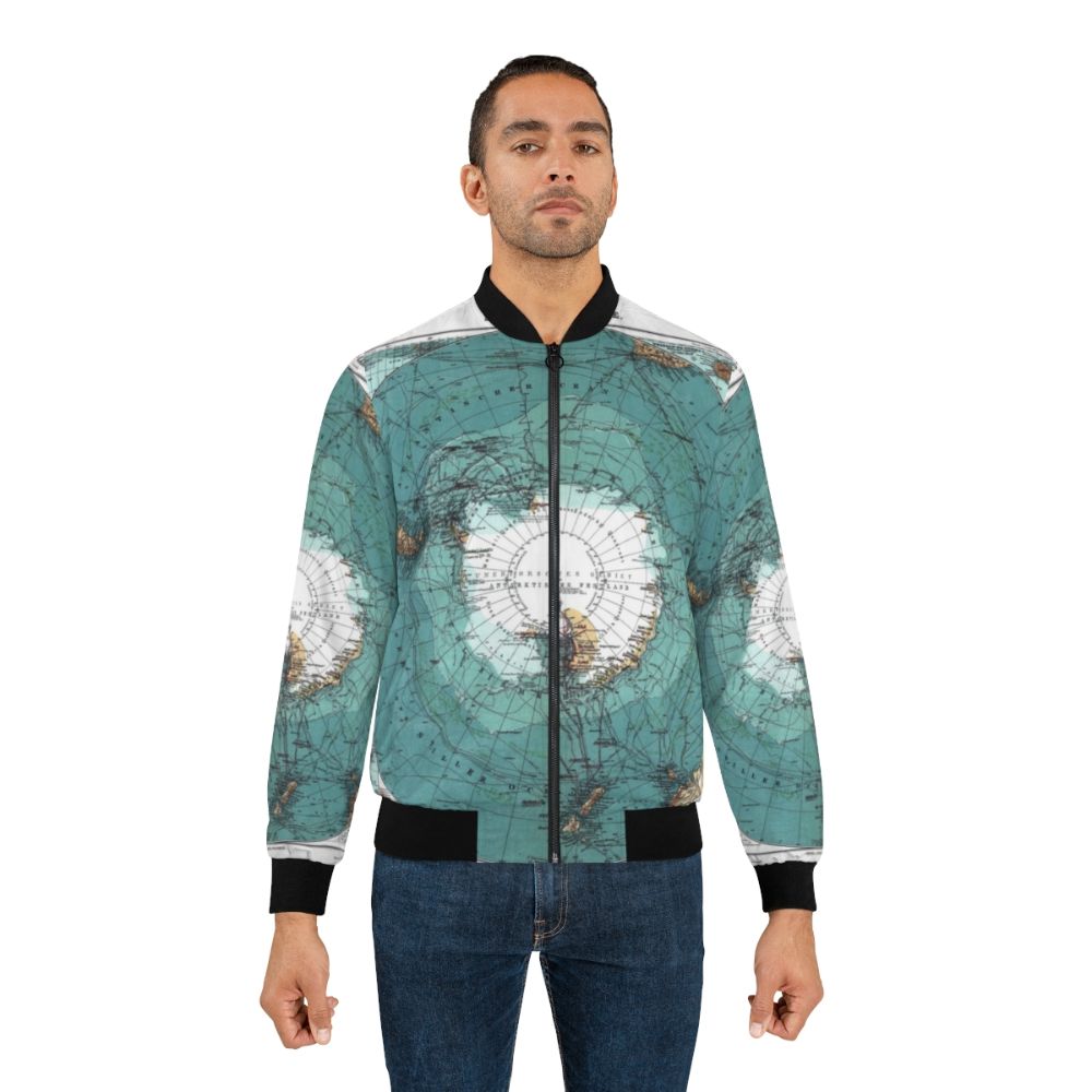 Vintage Antarctica map printed on a classic bomber jacket - Lifestyle