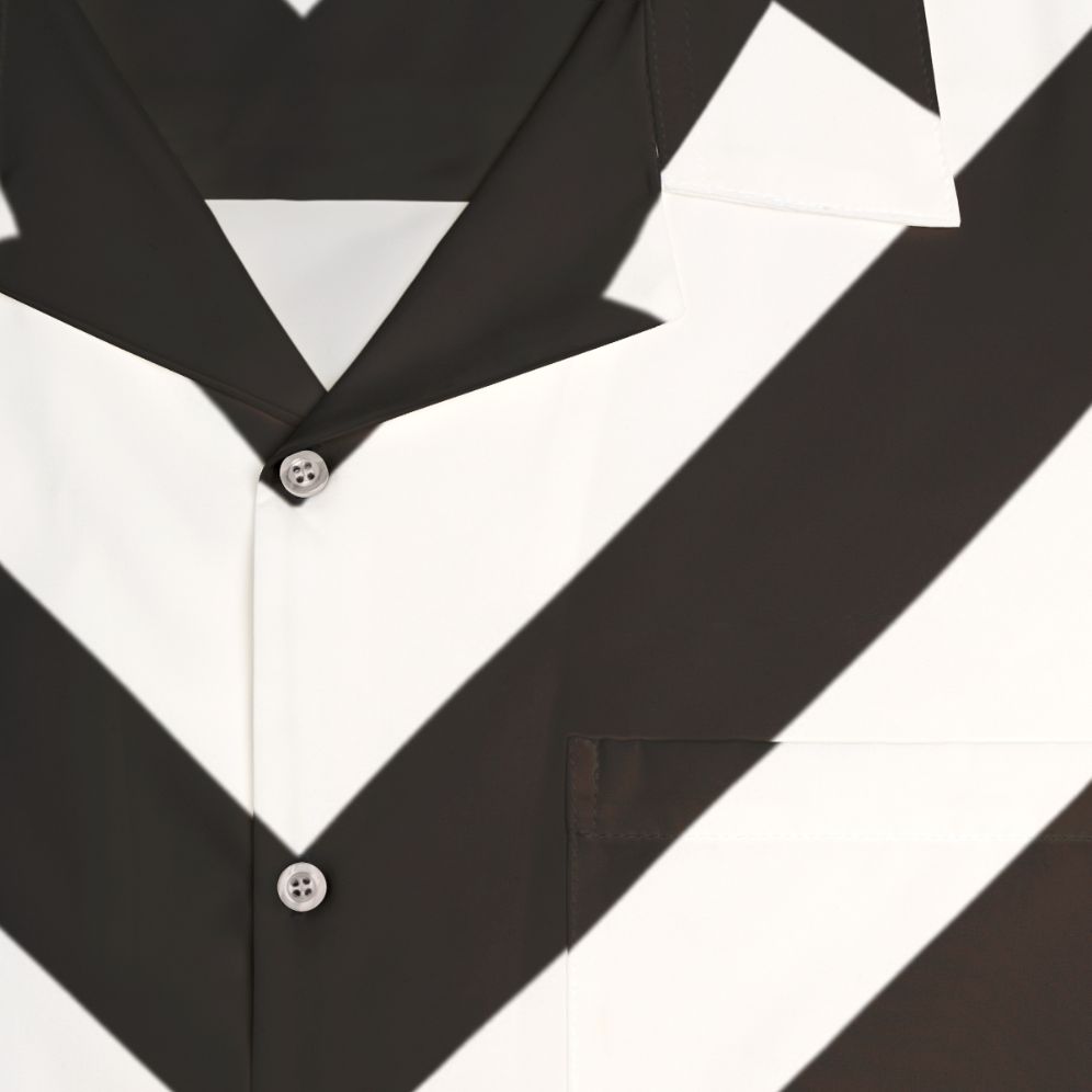 Black and white Hawaiian shirt with a minimalist, abstract pattern - Detail