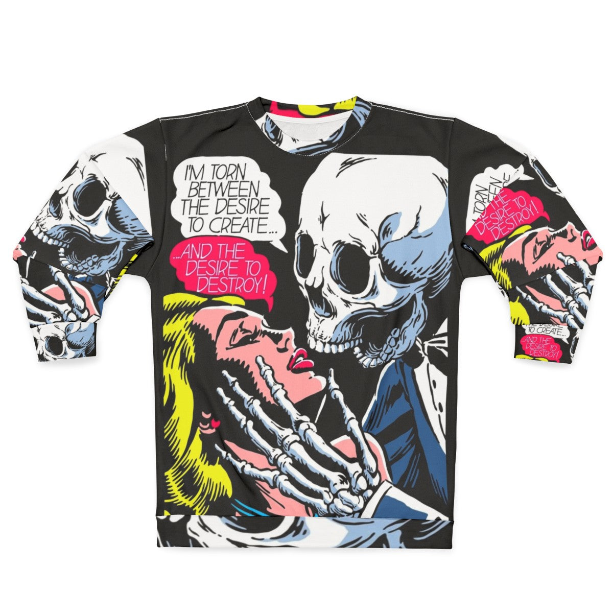 Desire Sweatshirt with Skull, Vintage Comics, and Romance Imagery