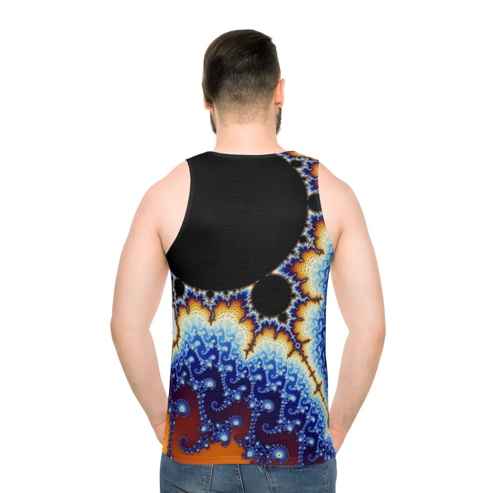 Mandelbrot set unisex tank top with vibrant geometric fractal design - men back