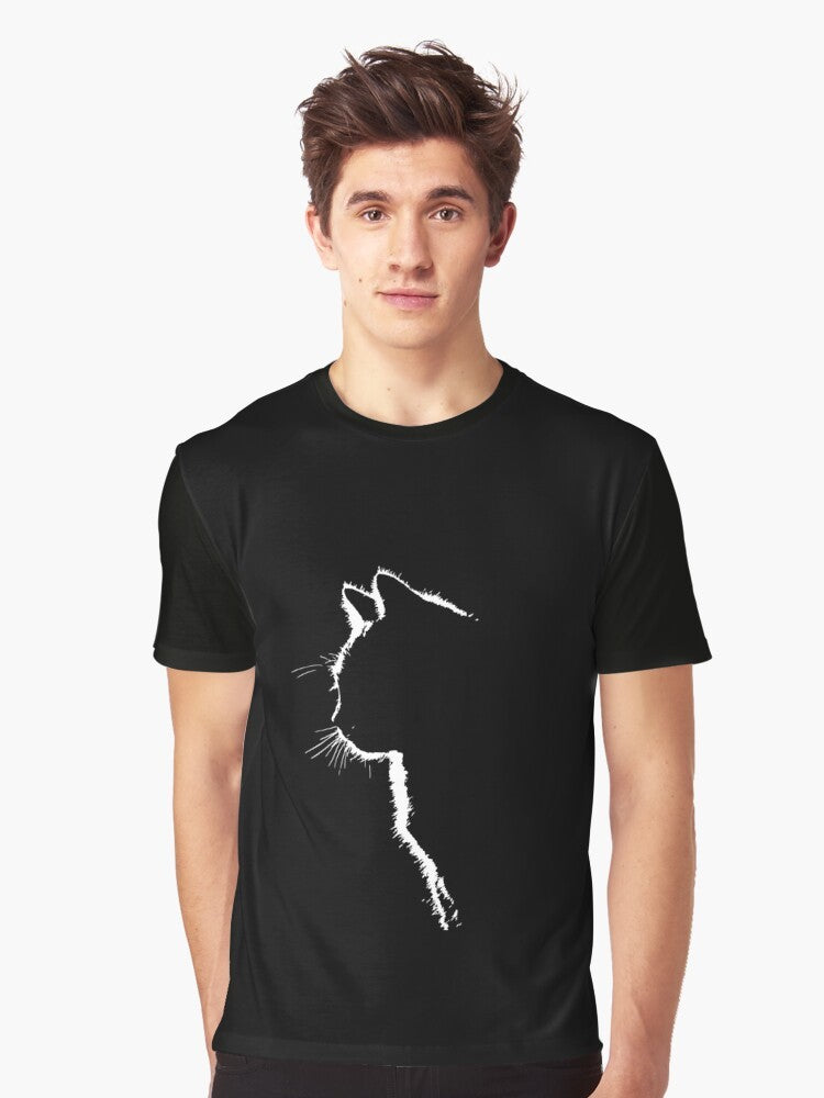 Black and white cat silhouette graphic t-shirt - Men