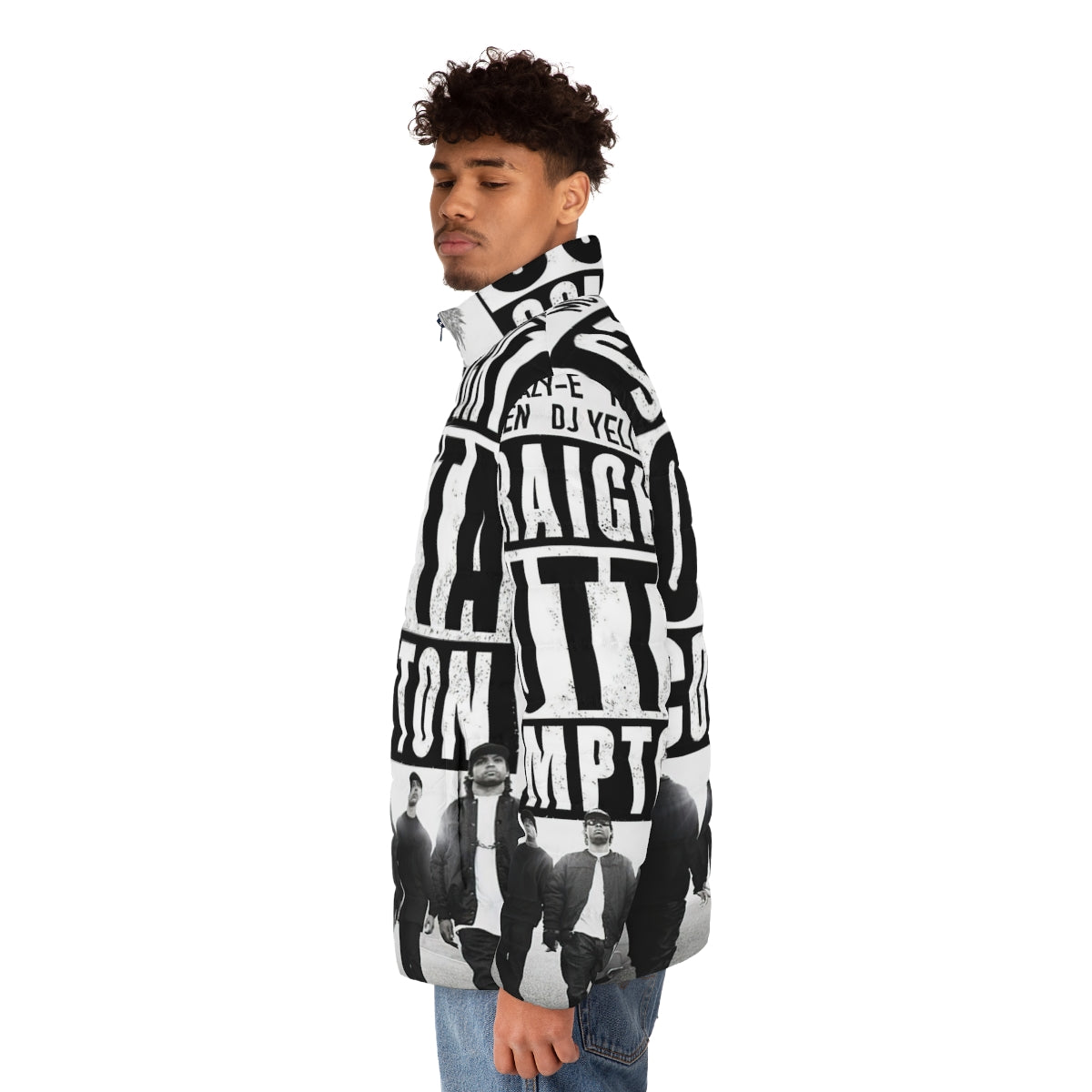 NWA Cover Puffer Jacket - Rap Inspired Puffer Jacket - men side left