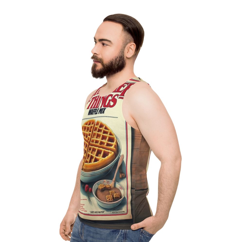 Waffle mix unisex tank top with stranger things design - men side