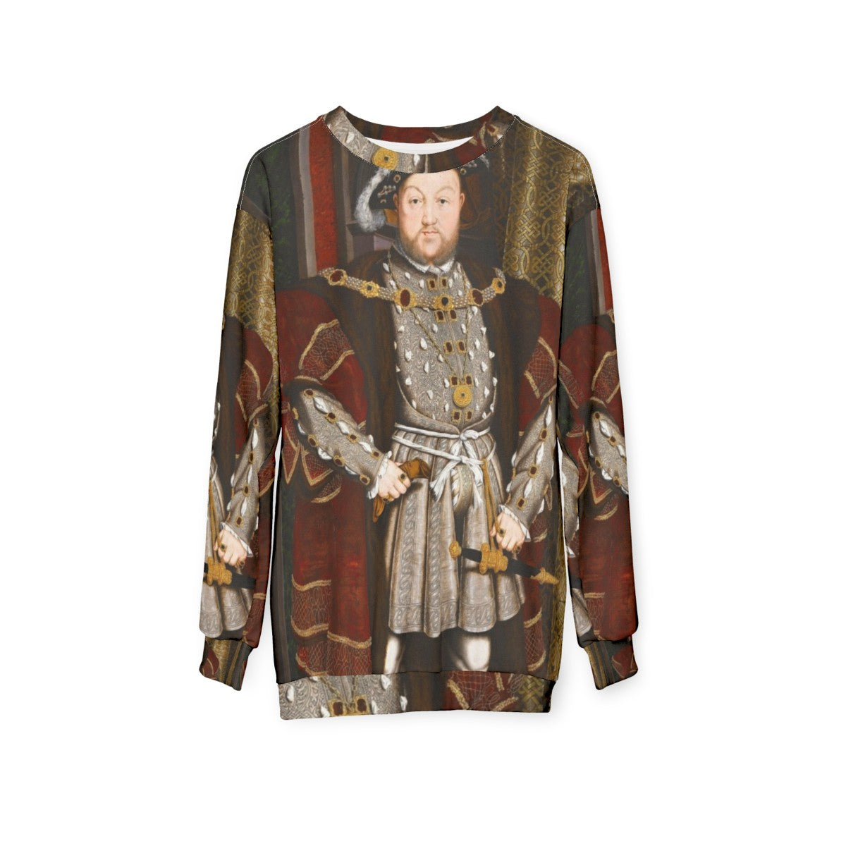 Henry VIII Tudor Monarch Sweatshirt with Iconic Holbein Portrait - hanging