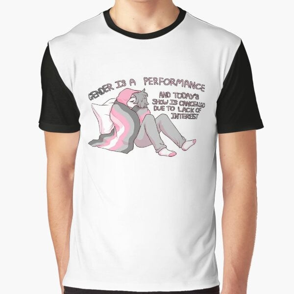 Demigirl pride graphic t-shirt with the text "Gender Is a Cancelled Performance"