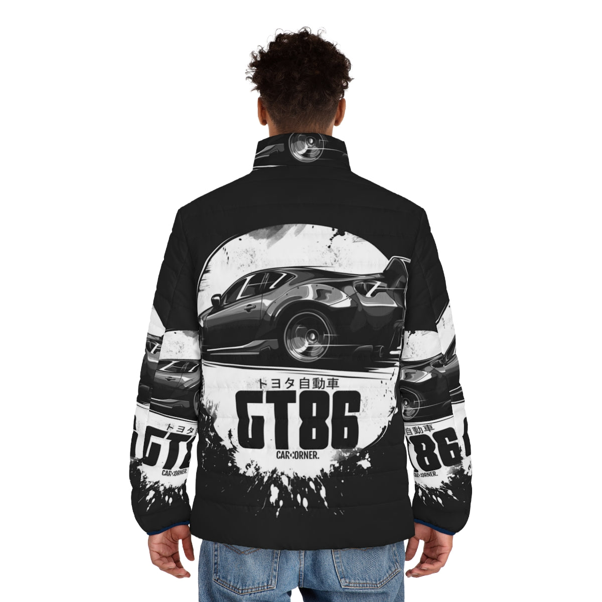 Toyota GT86 Puffer Jacket featuring sleek automotive design and JDM-inspired graphics - men back