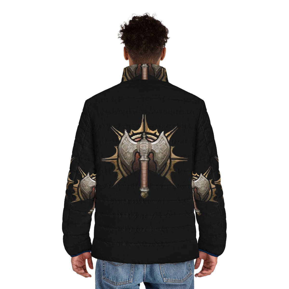 Baldur's Gate Barbarian Logo Puffer Jacket featuring a stylish design for RPG and gaming enthusiasts - men back