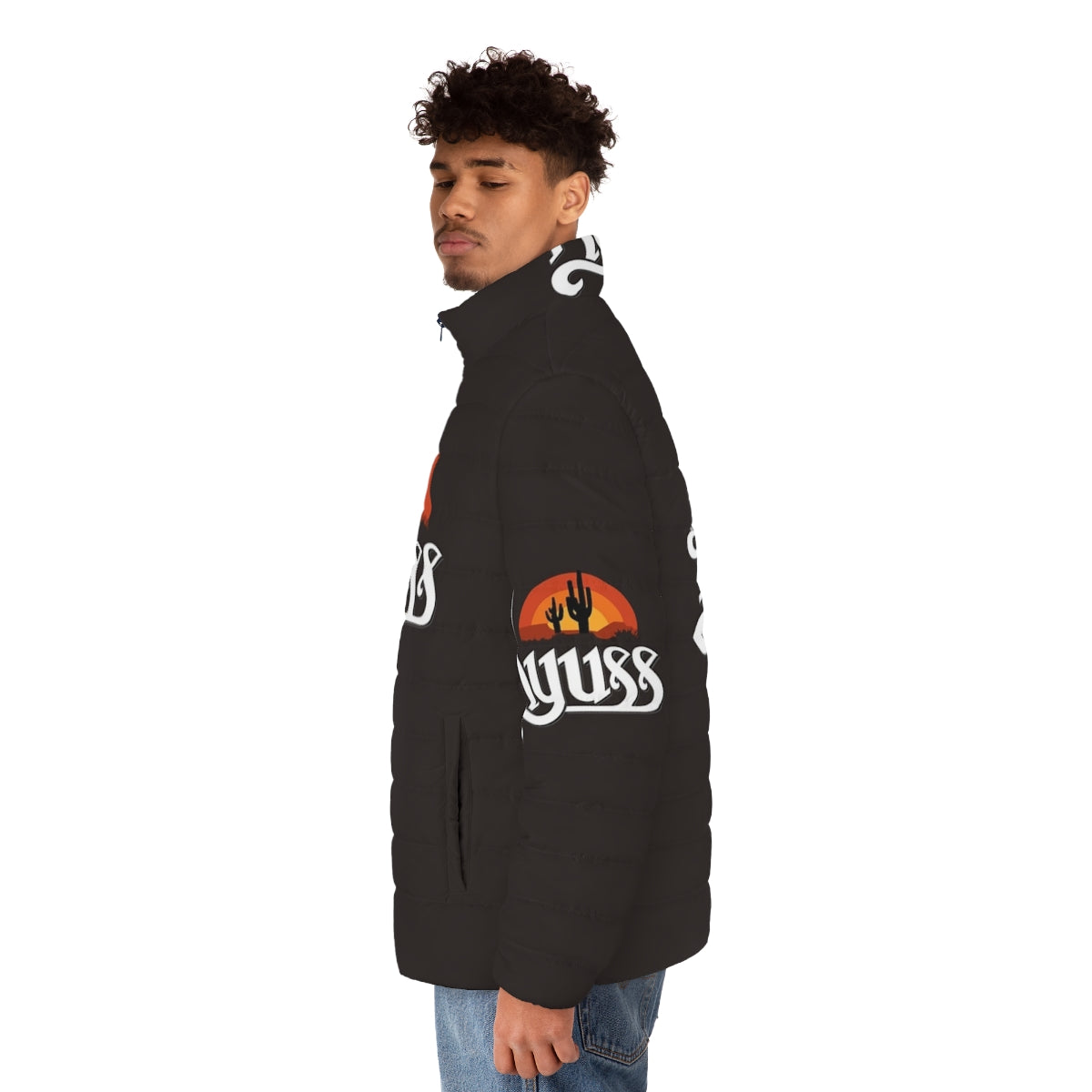 Kyuss stoner rock puffer jacket with band logo - men side left