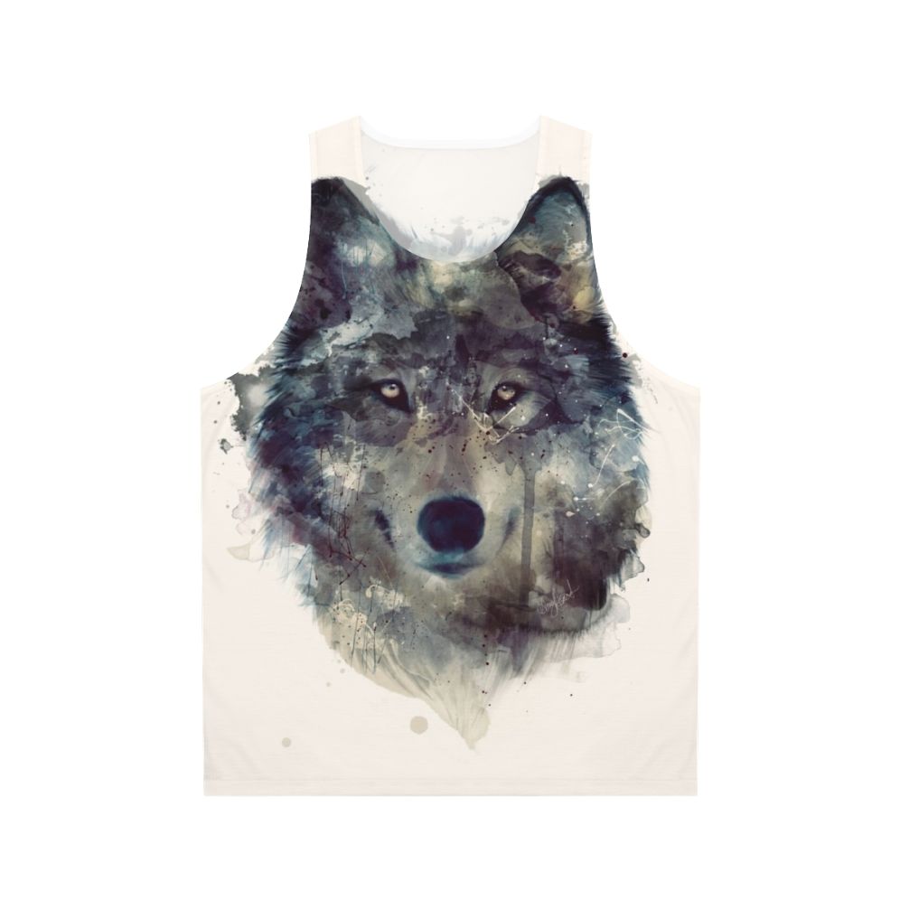 Watercolor wolf persevere unisex tank top