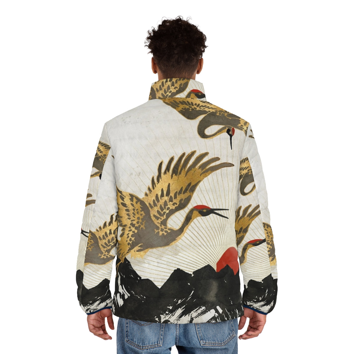 Elegant Flight II Puffer Jacket with modern abstract landscape design - men back