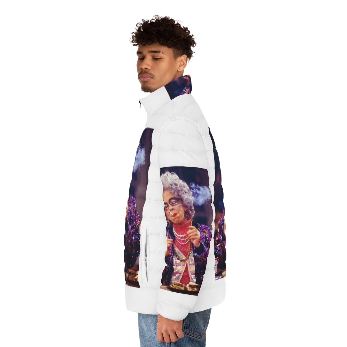 Grandma Yetta inspired 90s puffer jacket with vintage nineties fashion design - men side left