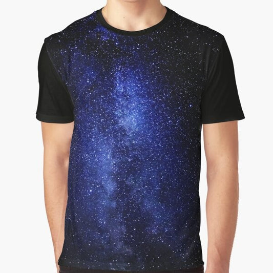 Milky way galaxy design on a t-shirt with stars in the night sky