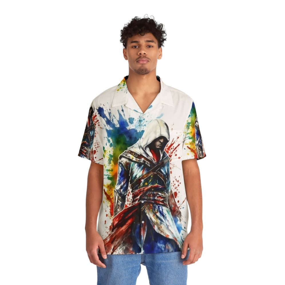 Assassins Creed inspired Hawaiian shirt with sketch splatter design - Lifestyle