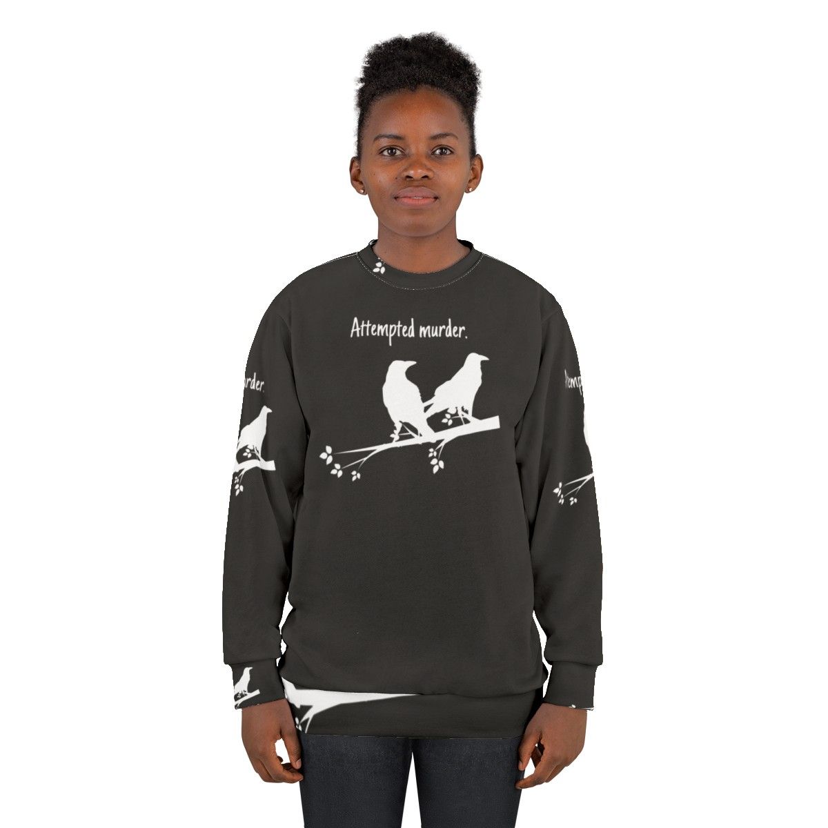 Attempted murder crow design on a sweatshirt - women