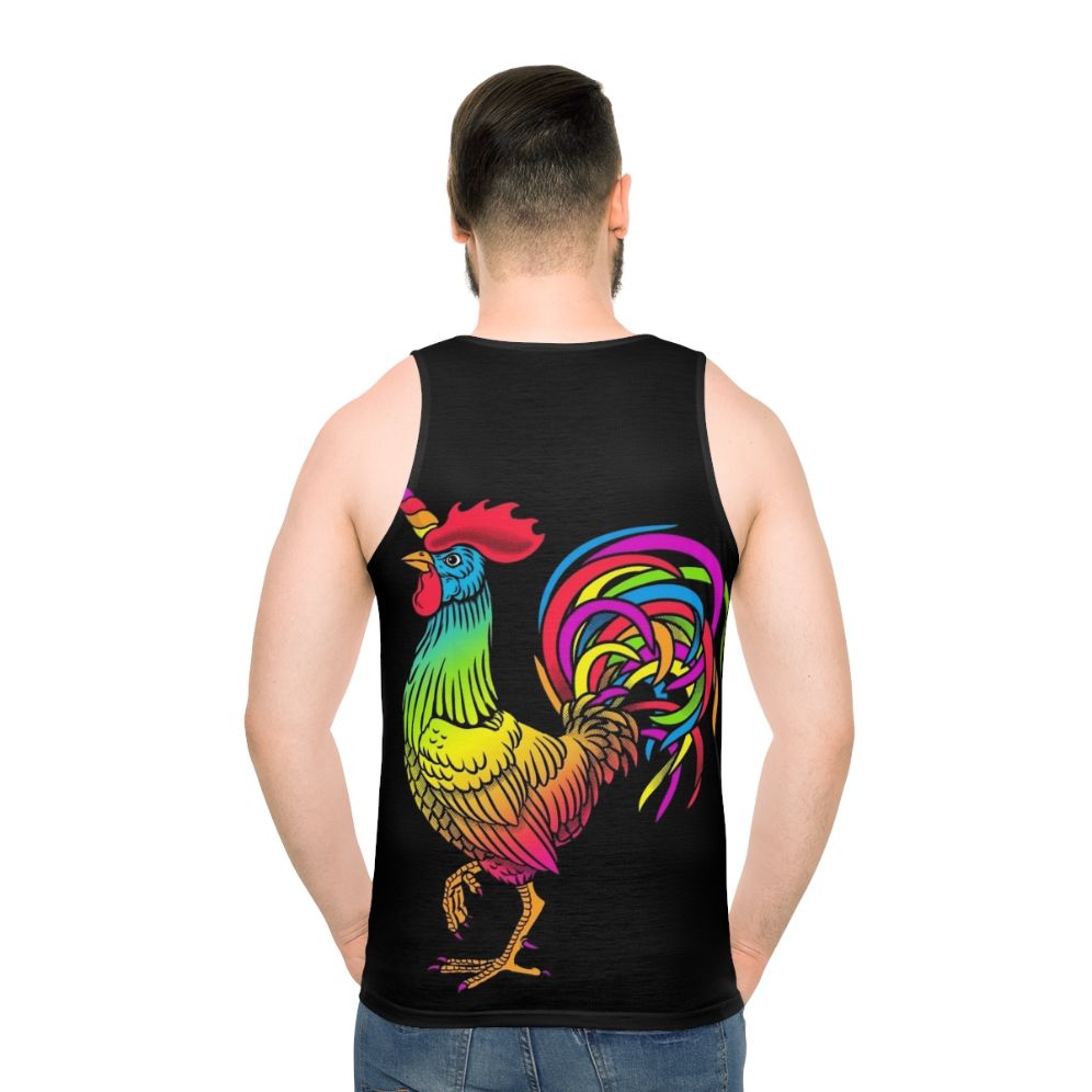 Colorful unicorn and chicken print unisex tank top - men back