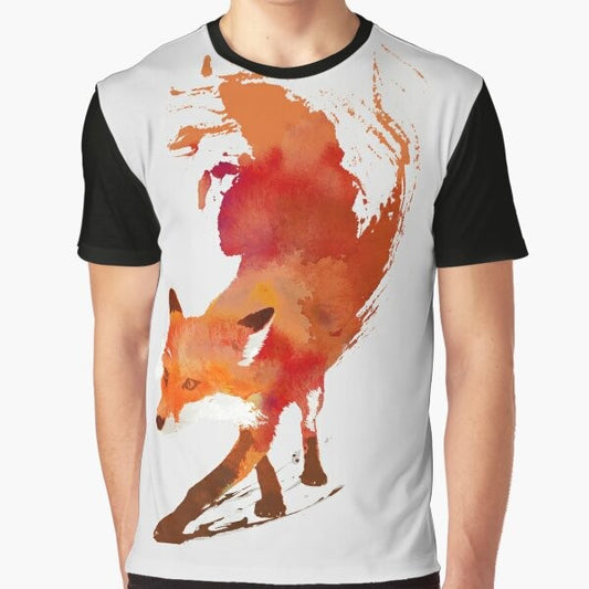 Watercolor illustration of a fox (Vulpes vulpes) on a graphic t-shirt